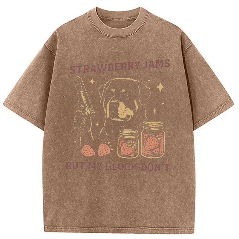 Modecanvas Strawberry Jams Dog Washed T-Shirt-modecanvas