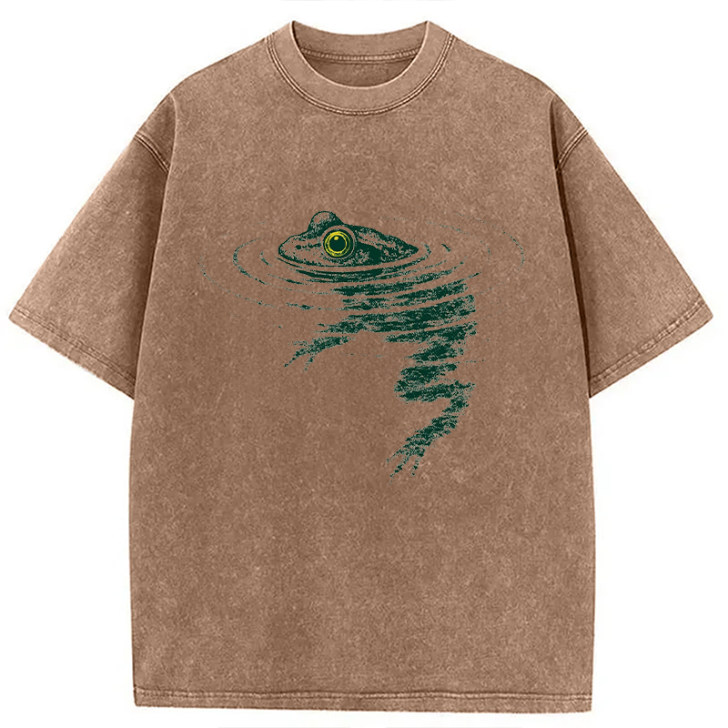 Modecanvas Frog Swimming Under Water DTG Printing Washed T-Shirt