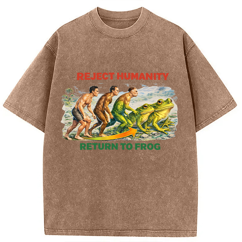 Modecanvas Reject Humanity Return To Frog Funny Meme DTG Printing Washed T-Shirt