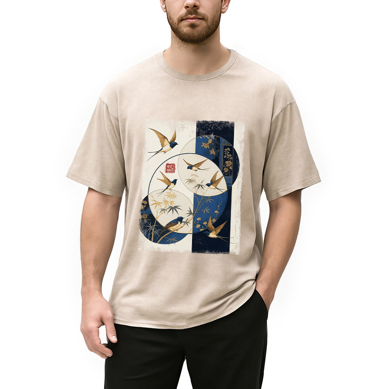 Modecanvas Swallows Among The Bamboo Washed T-Shirt