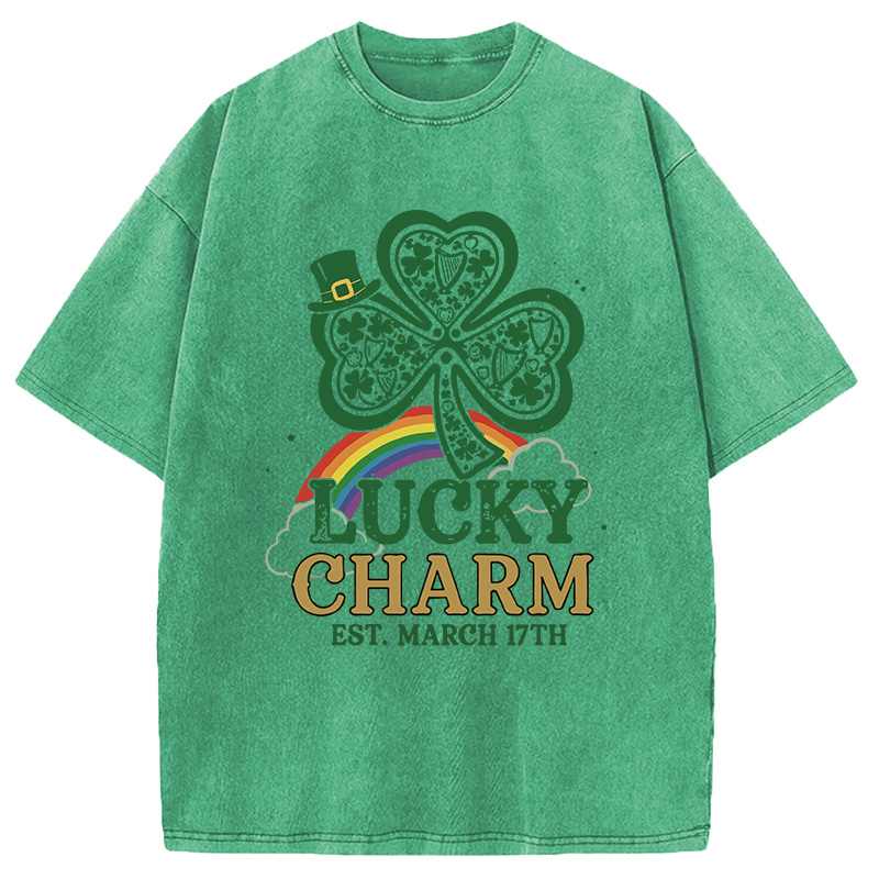 Modecanvas Lucky Charm Clover Rainbow DTG Printing Washed T-Shirt
