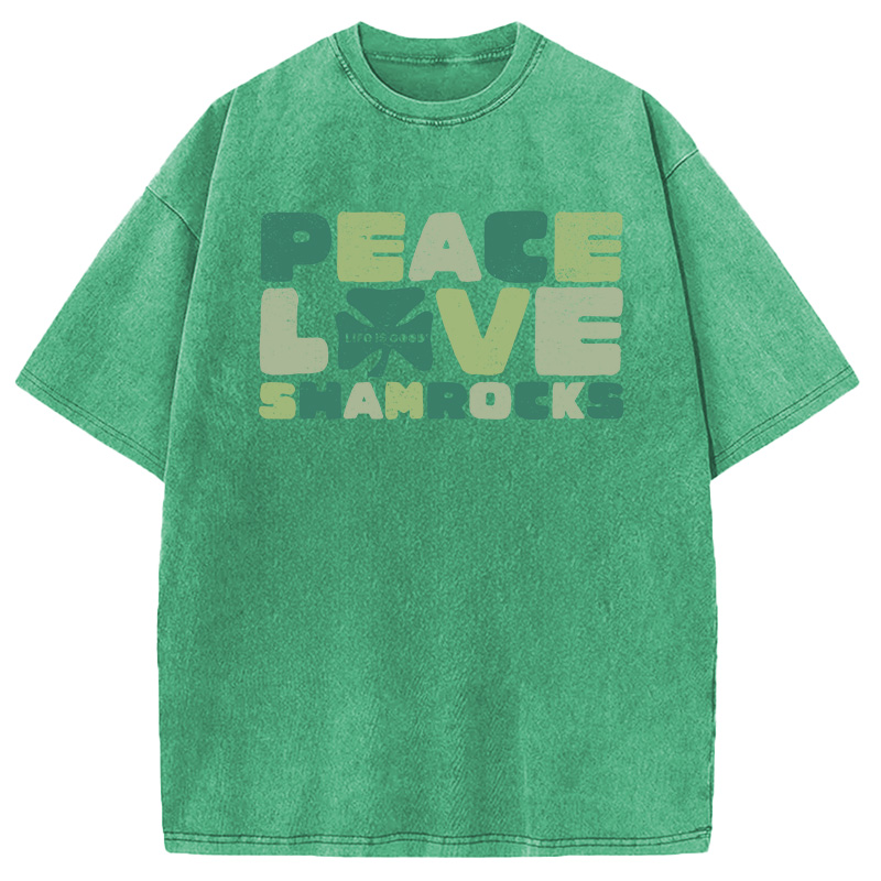 Modecanvas Peace Love Shamrocks DTG Printing Washed T-Shirt