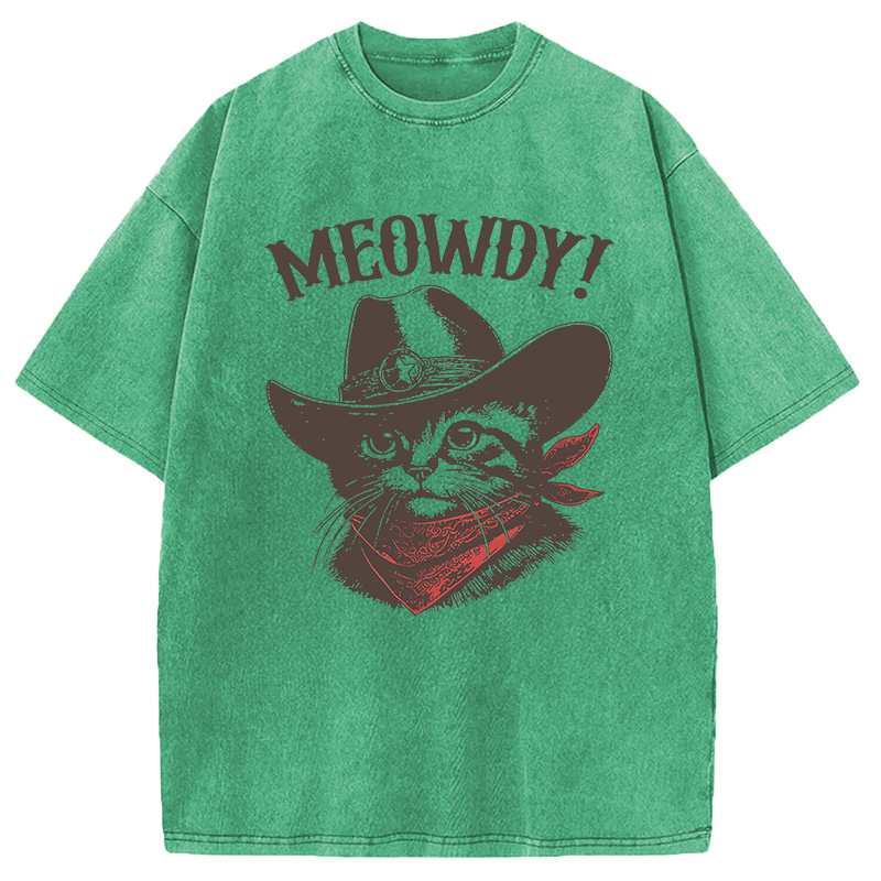 Modecanvas Meowdy Cowboy Cat DTG Printing Washed T-Shirt