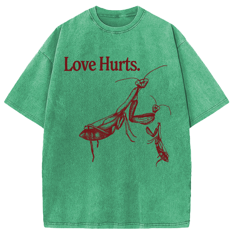 Modecanvas Love Hurts Funny Praying Mantis DTG Printing Washed T-Shirt
