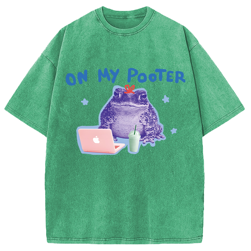 Modecanvas On My Pooter Funny Frog DTG Printing Washed T-Shirt