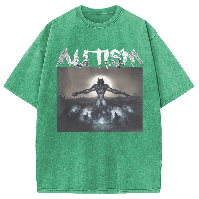 Modecanvas Funny Autism Wolf DTG Printing Washed T-Shirt