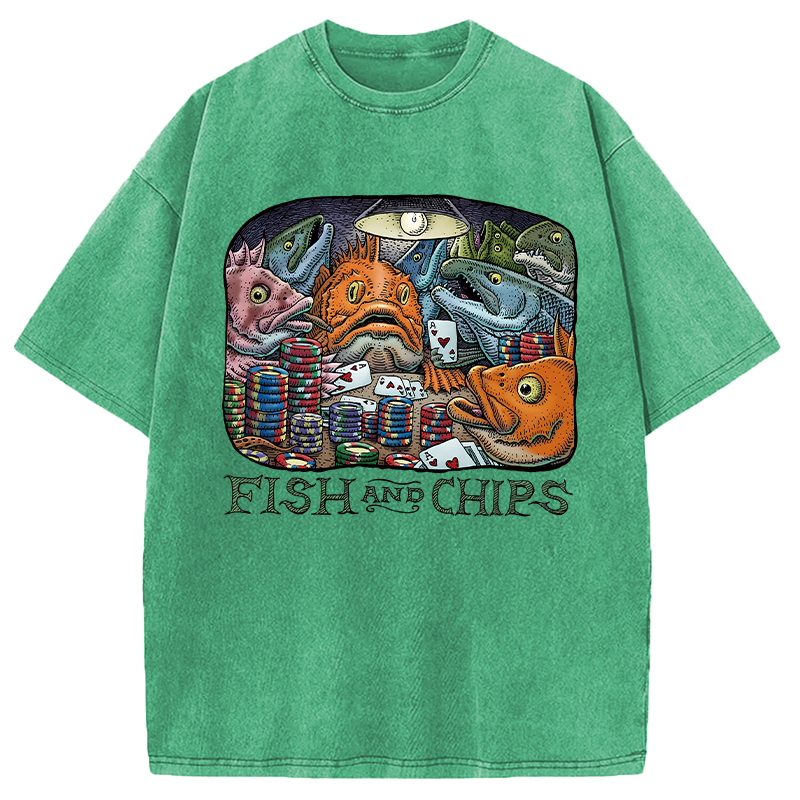 Modecanvas Fish And Chips Washed T-Shirt-modecanvas