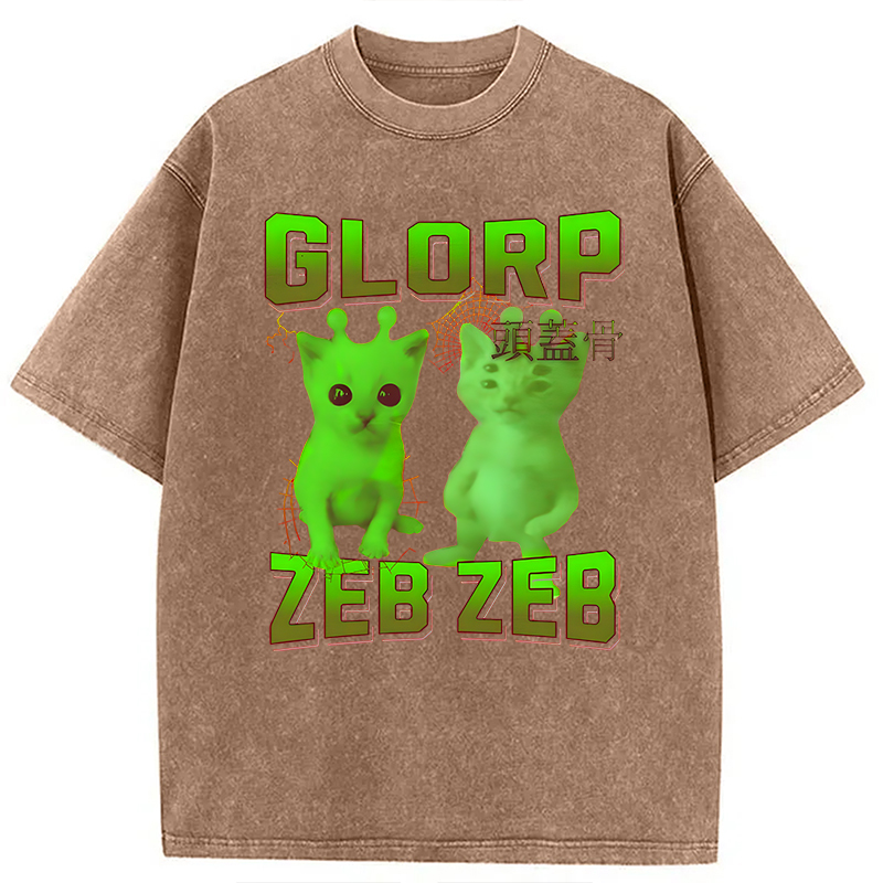 Modecanvas Glorp Gnarp Cat Meme DTG Printing Washed T-Shirt
