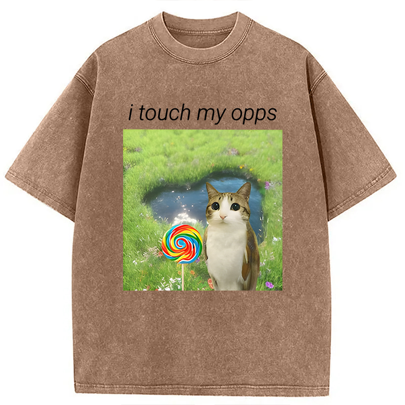 Modecanvas Funny Meowl Meme DTG Printing Washed T-Shirt