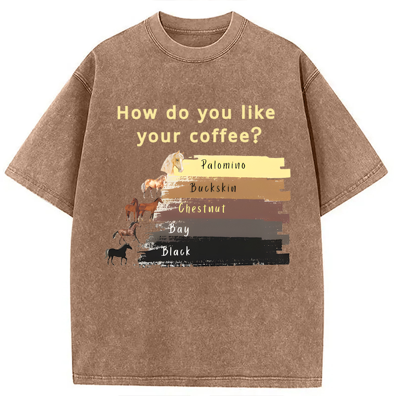 Modecanvas Funny Horse and Coffee DTG Printing Washed T-Shirt