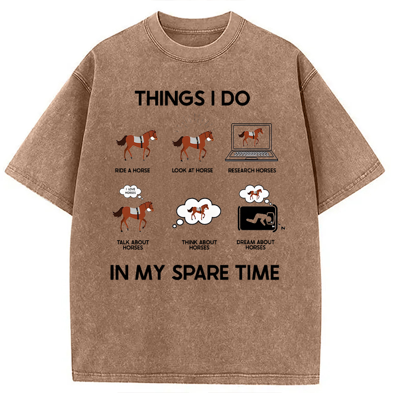 Modecanvas Funny Horse Meme DTG Printing Washed T-Shirt