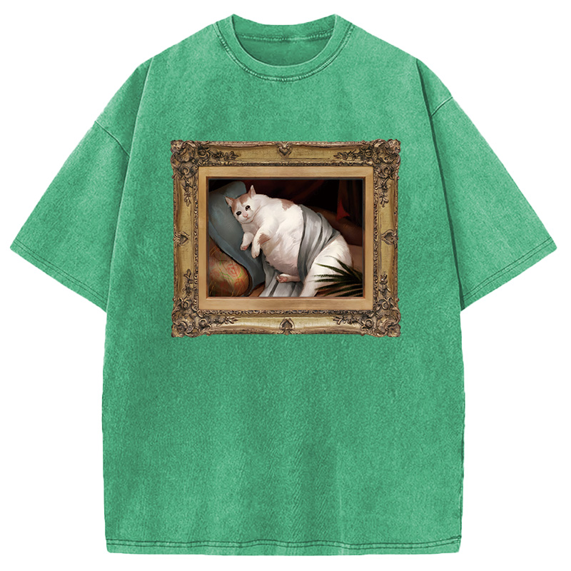 Modecanvas Fat Cat Crying In The Mansion DTG Printing Washed T-Shirt