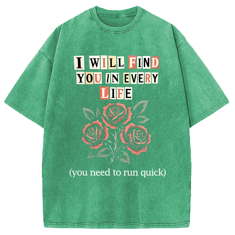 Modecanvas Funny Threat Roses DTG Printing Washed T-Shirt