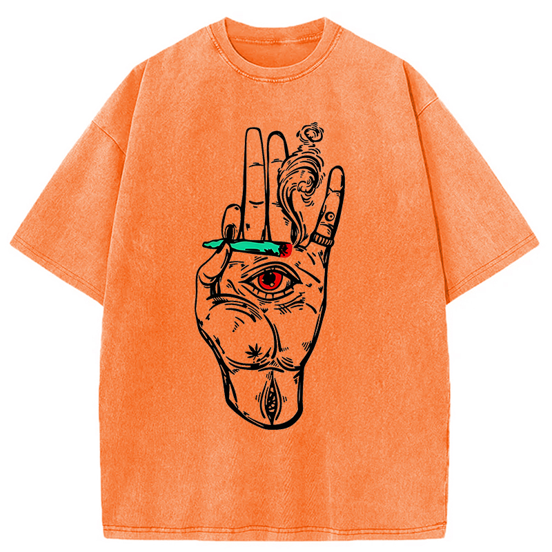 Modecanvas All Eyes On Me Cigarette DTG Printing Washed T-Shirt