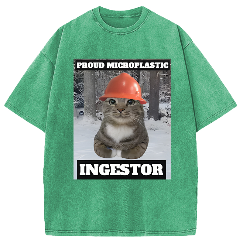 Modecanvas Proud Microplastic Ingestor Cat Meme DTG Printing Washed T-Shirt