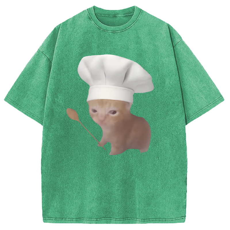 Modecanvas Funny Culinary Kitty Meme DTG Printing Washed T-Shirt