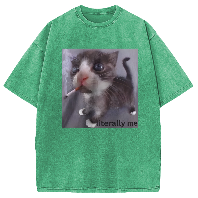 Modecanvas Literally Me Smoking Cat DTG Printing Washed T-Shirt