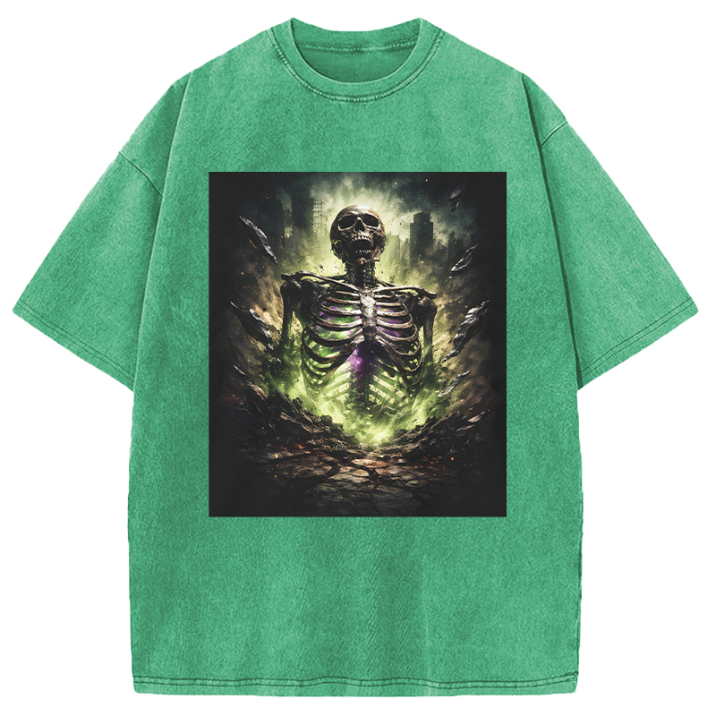Modecanvas Radioactive Inspired Skeleton DTG Printing Washed T-Shirt