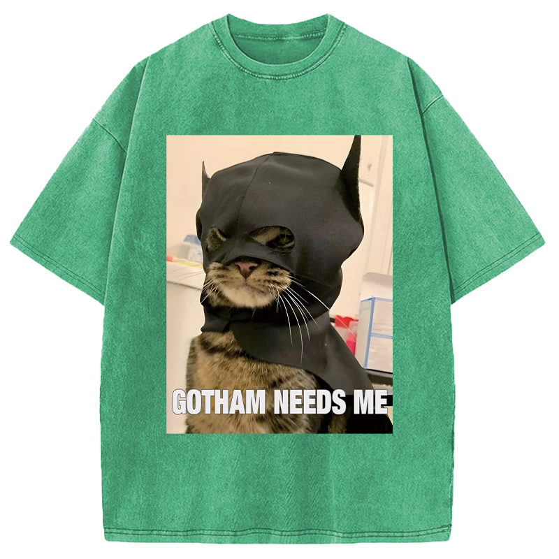 Modecanvas Bat Cat Meme DTG Printing Washed T-Shirt