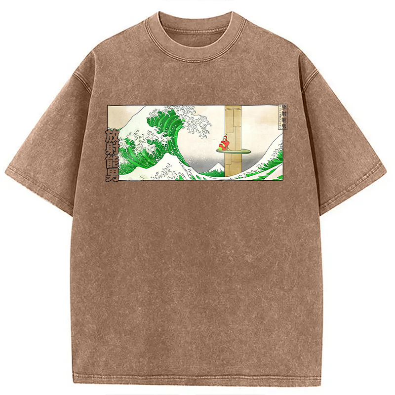 Modecanvas Green Wave DTG Printing Washed T-Shirt