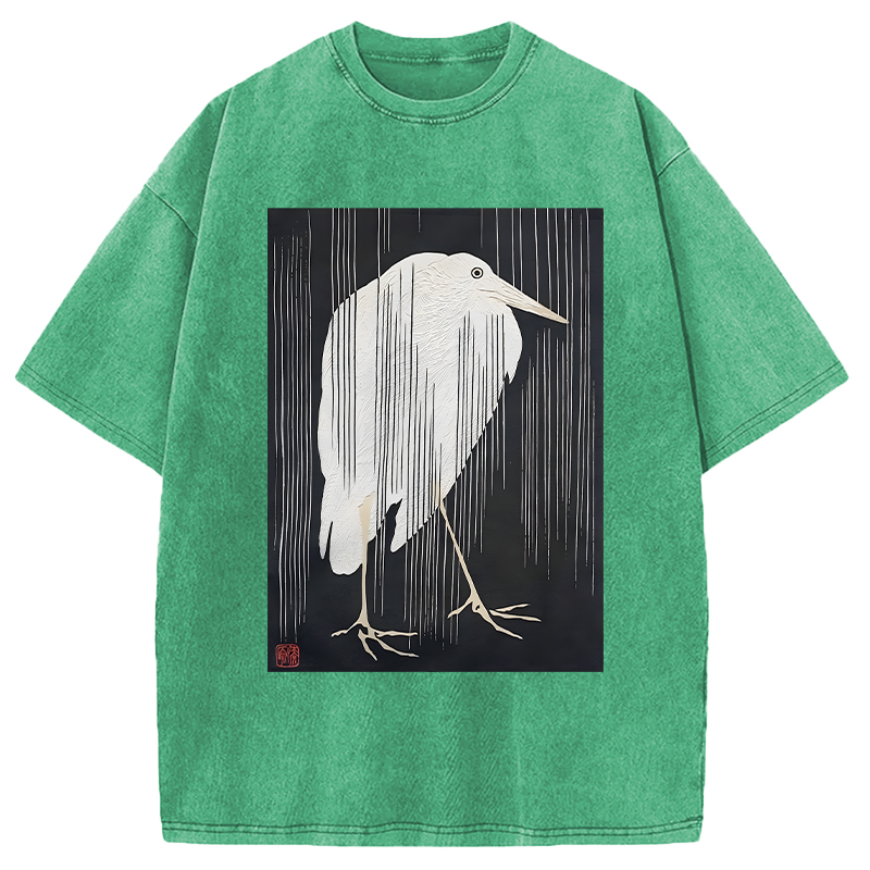 Modecanvas Heron In The Rain DTG Printing Washed T-Shirt