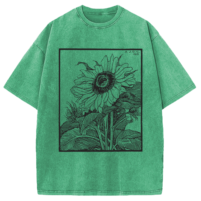 Modecanvas Sunflower Vintage DTG Printing Washed T-Shirt