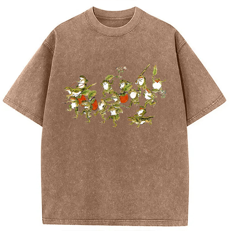 Modecanvas Frogs Riding Lizards DTG Printing Washed T-Shirt