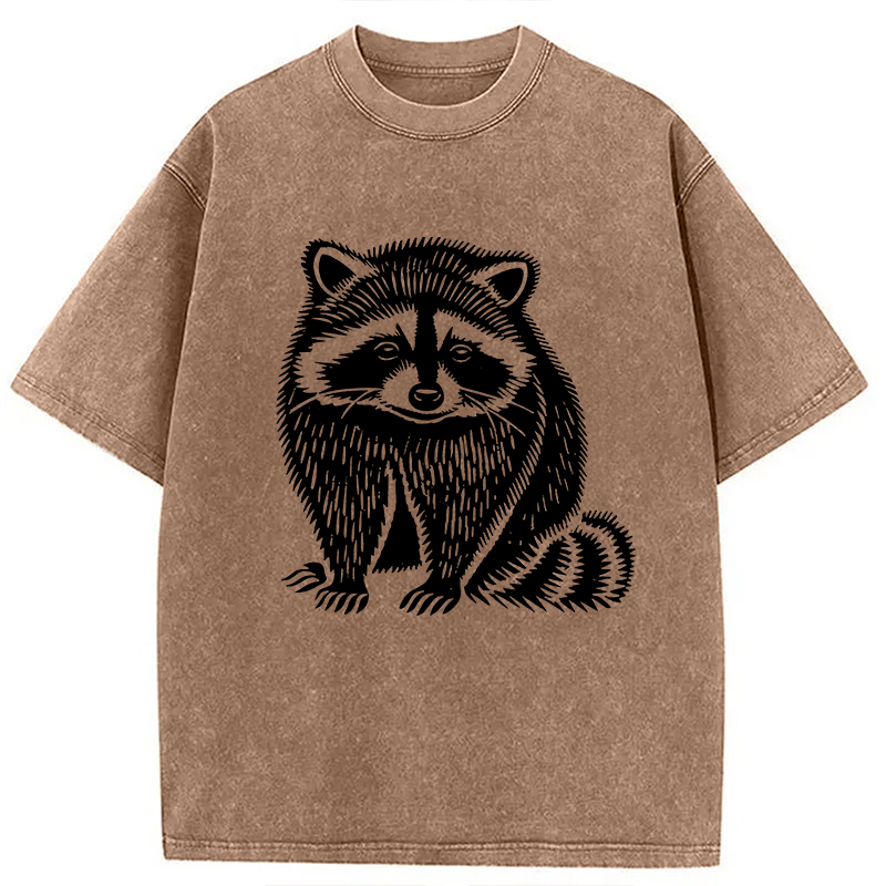 Modecanvas Vintage Minimalist Raccoon DTG Printing Washed T-Shirt
