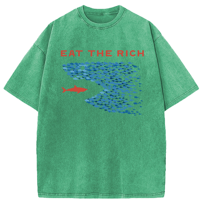 Modecanvas Eat The Rich Fish DTG Printing Washed T-Shirt