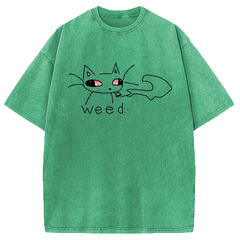 Modecanvas Smoking Weed Cat Meme DTG Printing Washed T-Shirt