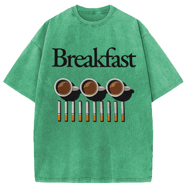 Modecanvas Breakfast Coffee And Cigarettes DTG Printing Washed T-Shirt
