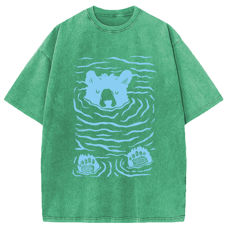 Modecanvas Minimalist Linocut Bear DTG Printing Washed T-Shirt