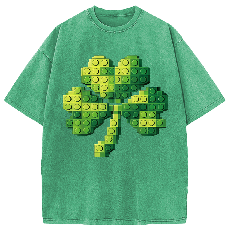 Modecanvas Funny Building Shamrock Blocks St Patricks Day DTG Printing Washed T-Shirt