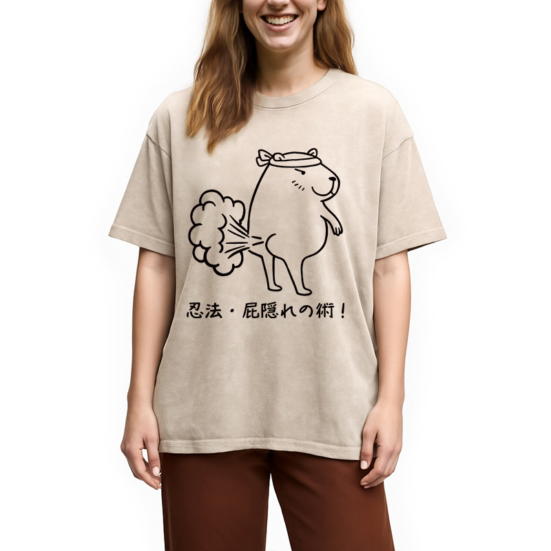 Modecanvas Funny Ninjutsu Fart Hiding Technique Washed T-Shirt