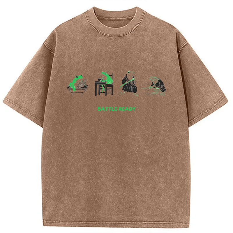 Modecanvas Funny Morning Routine Frog DTG Printing Washed T-Shirt