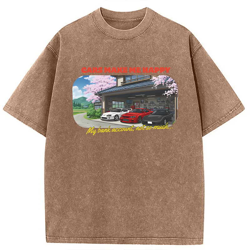 Modecanvas Cars Make Me Happy DTG Printing Washed T-Shirt