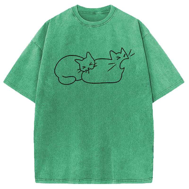 Modecanvas Cat Bites Cat DTG Printing Washed T-Shirt