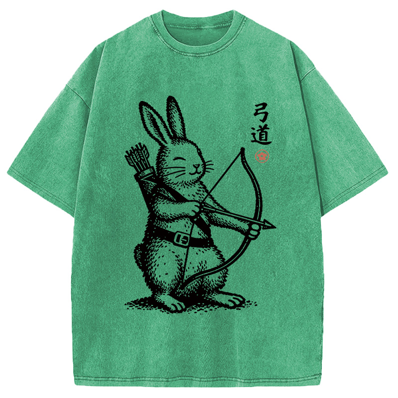 Modecanvas Rabbit Shooting Arrows DTG Printing Washed T-Shirt