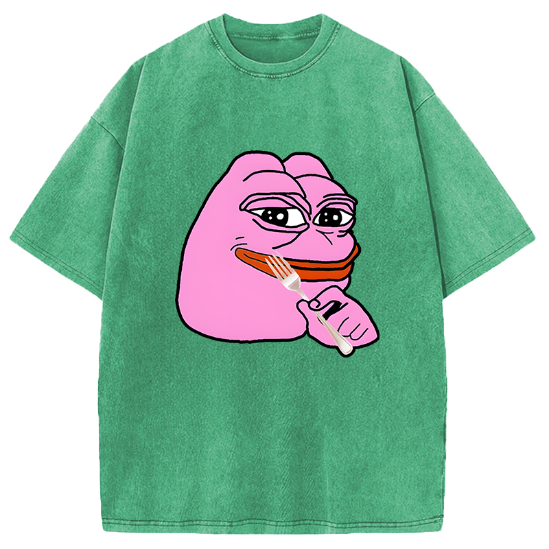 Modecanvas Pink Pepe Frog Meme DTG Printing Washed T-Shirt
