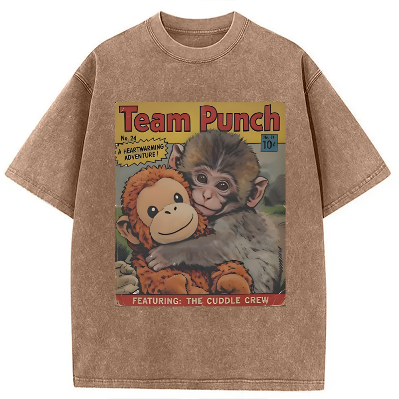 Modecanvas Punch Monkey Holding Stuffed Monkey DTG Printing Washed T-Shirt