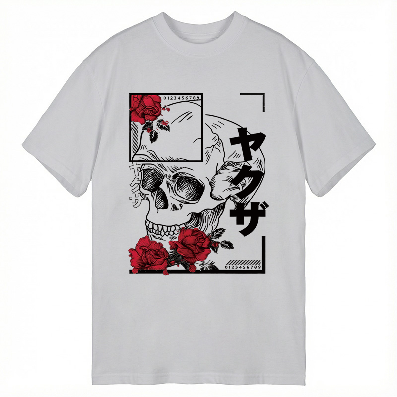 Modecanvas Skull Red Roses DTG Printing Classic T-Shirt-modecanvas