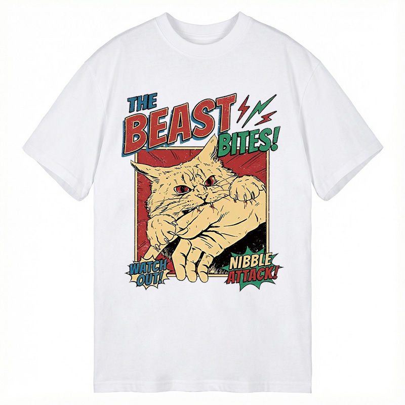 Modecanvas Vintage Horror Cat Bite DTG Printing Classic T-Shirt-modecanvas