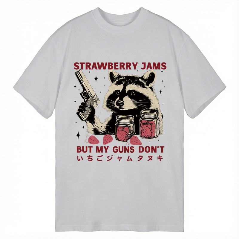 Modecanvas Strawberry Jams Funny Raccoon DTG Printing Classic T-Shirt-modecanvas