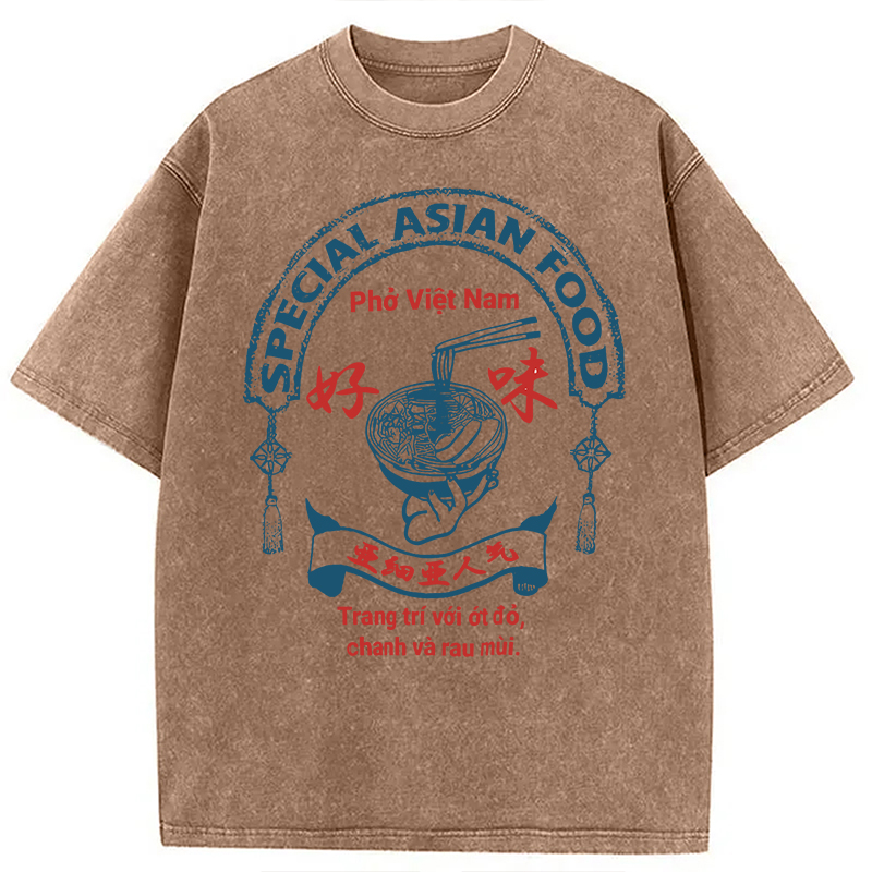 Modecanvas Special Asian Food DTG Printing Washed T-Shirt