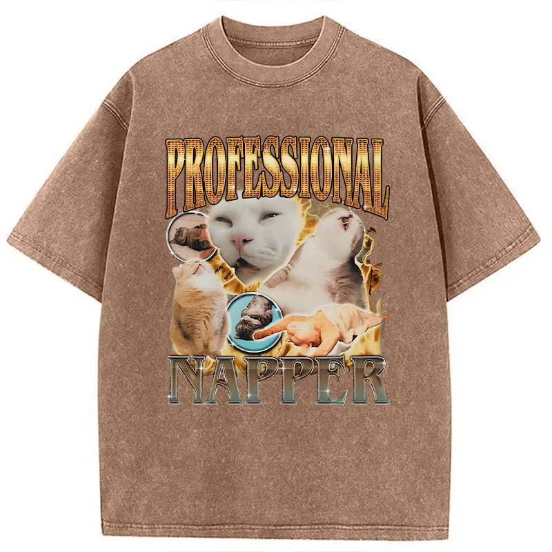 Modecanvas Professional Napper Funny Cat DTG Printing Washed T-Shirt