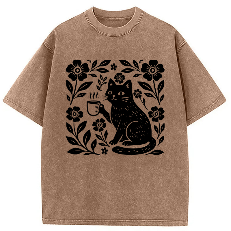 Modecanvas Boho Cat DTG Printing Washed T-Shirt