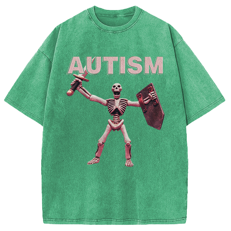 Modecanvas Funny Autism Skeleton Offensive Meme DTG Printing Washed T-Shirt