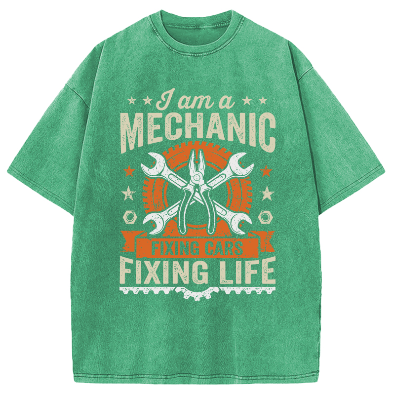 Modecanvas Funny Mechanic Fixing Cars Humor DTG Printing Washed T-Shirt