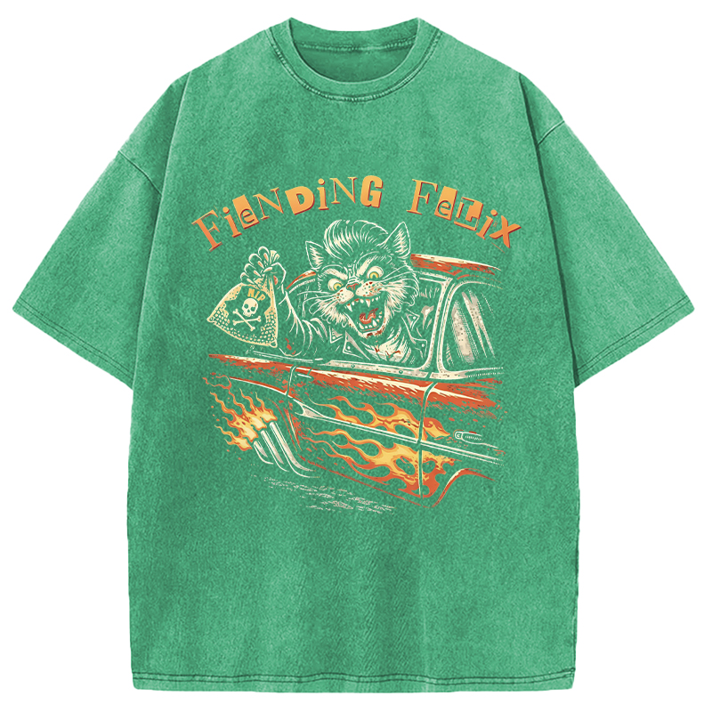Modecanvas Fiending Felix Degenerate Cat DTG Printing Washed T-Shirt