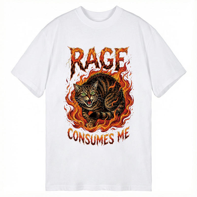 Modecanvas Rage Consumes Me Angry Cat Meme DTG Printing Classic T-Shirt-modecanvas
